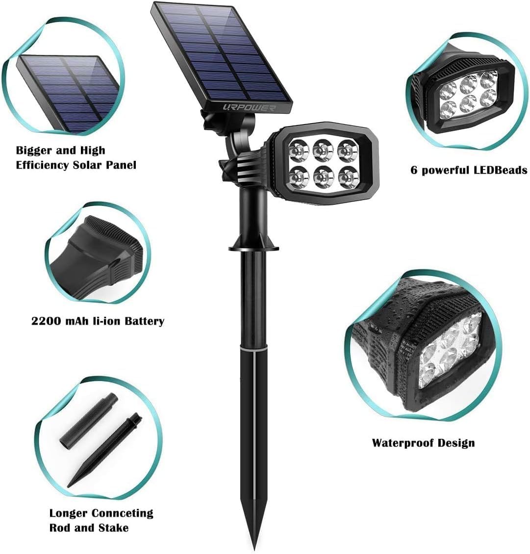 URPOWER Solar Lights Outdoor, 2-in-1 Solar Spot Lights Waterproof with 2 Lighting Modes, Adjustable Solar Powered Spotlights Auto On/Off Landscape Lights for Yard Garden Pathway, 2 Pack (Warm White)