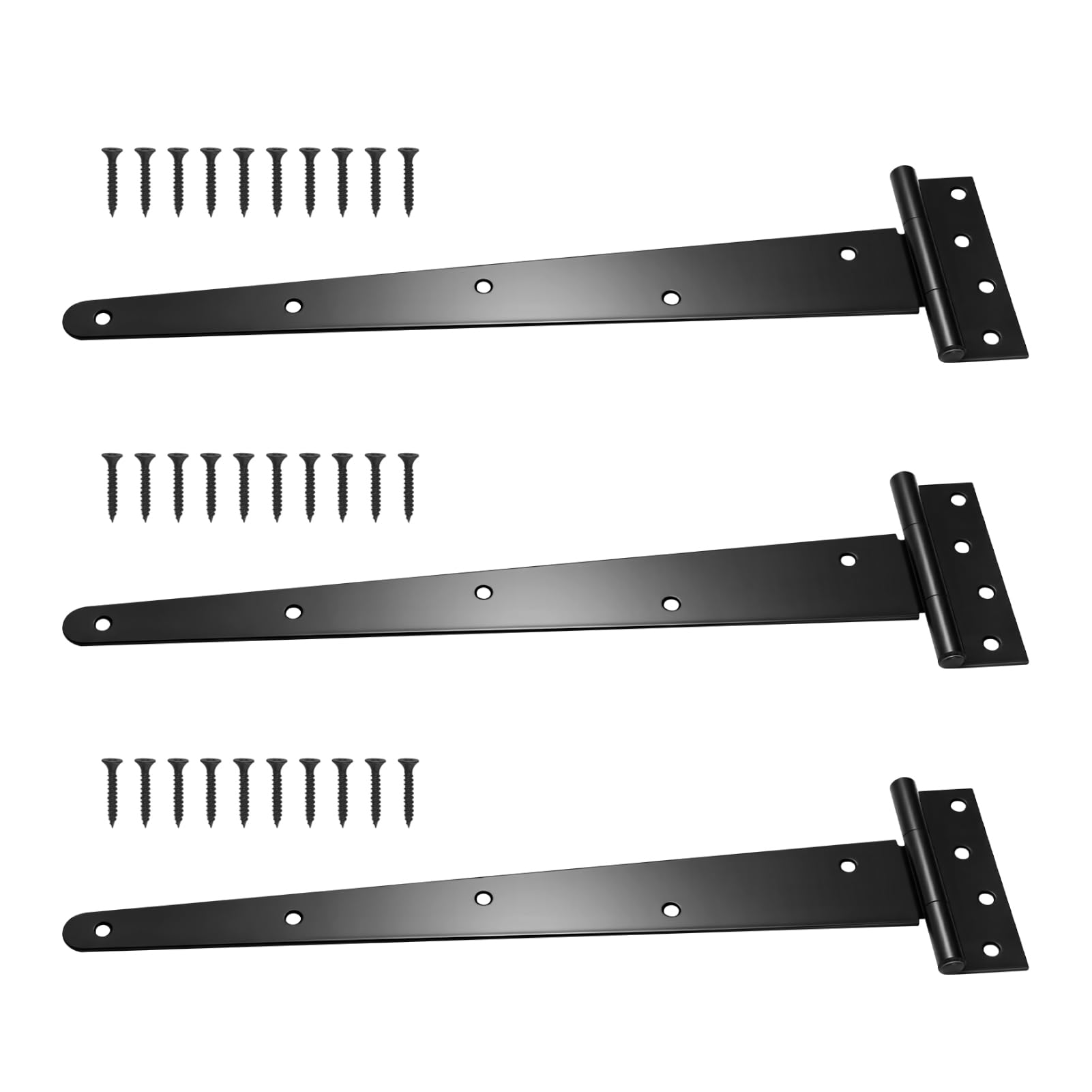 BREEZENEST Heavy Duty T Hinges 3-Pack with Mounting Screws Black Metal T Strap Hinges for Wooden Gates Garden Sheds Barn Doors Fences Weather Resistant Outdoor Gate Hardware Replacement 14-inch