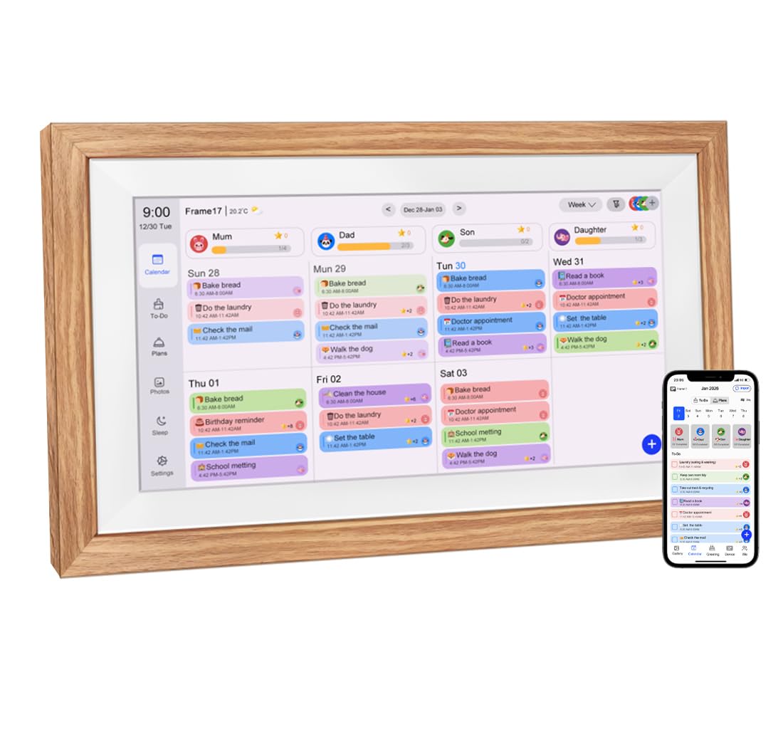 AINFTIME 15.6 Inch Digital Calendar Planner Smart Touch Screen Calendar Sync, Schedule Organizer,Meal Planning to-Do List Time Management Wall Mountable (15.6in White Digital Schedule Planner)