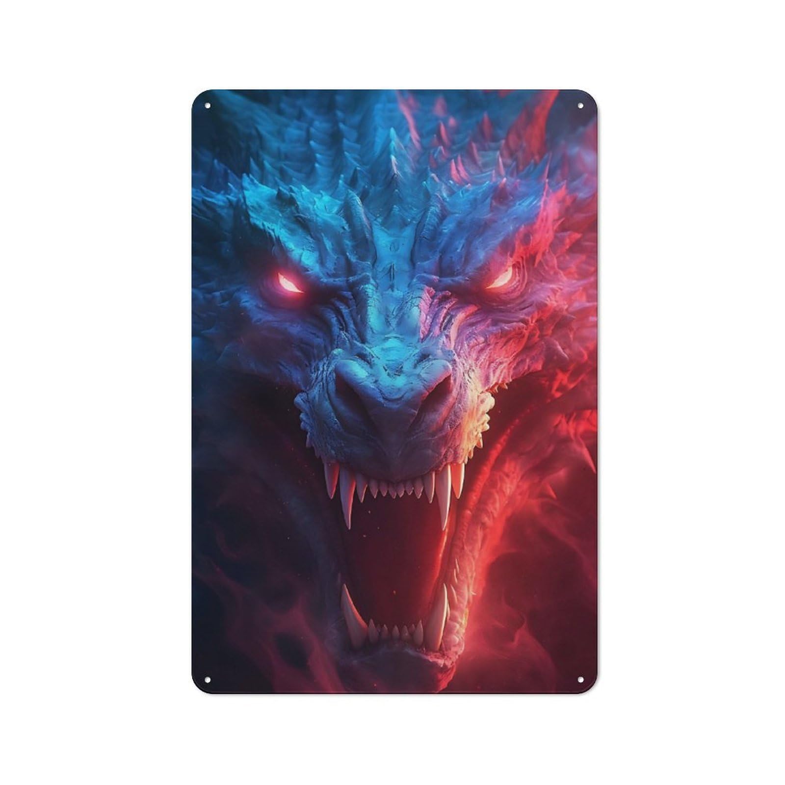 Junmoney Neon Dragon In Flames Rustic Tin Wall Plaque 30X20cm For Garage Or Workshop, For Garage Decor Fans, For Retro Home Interiors