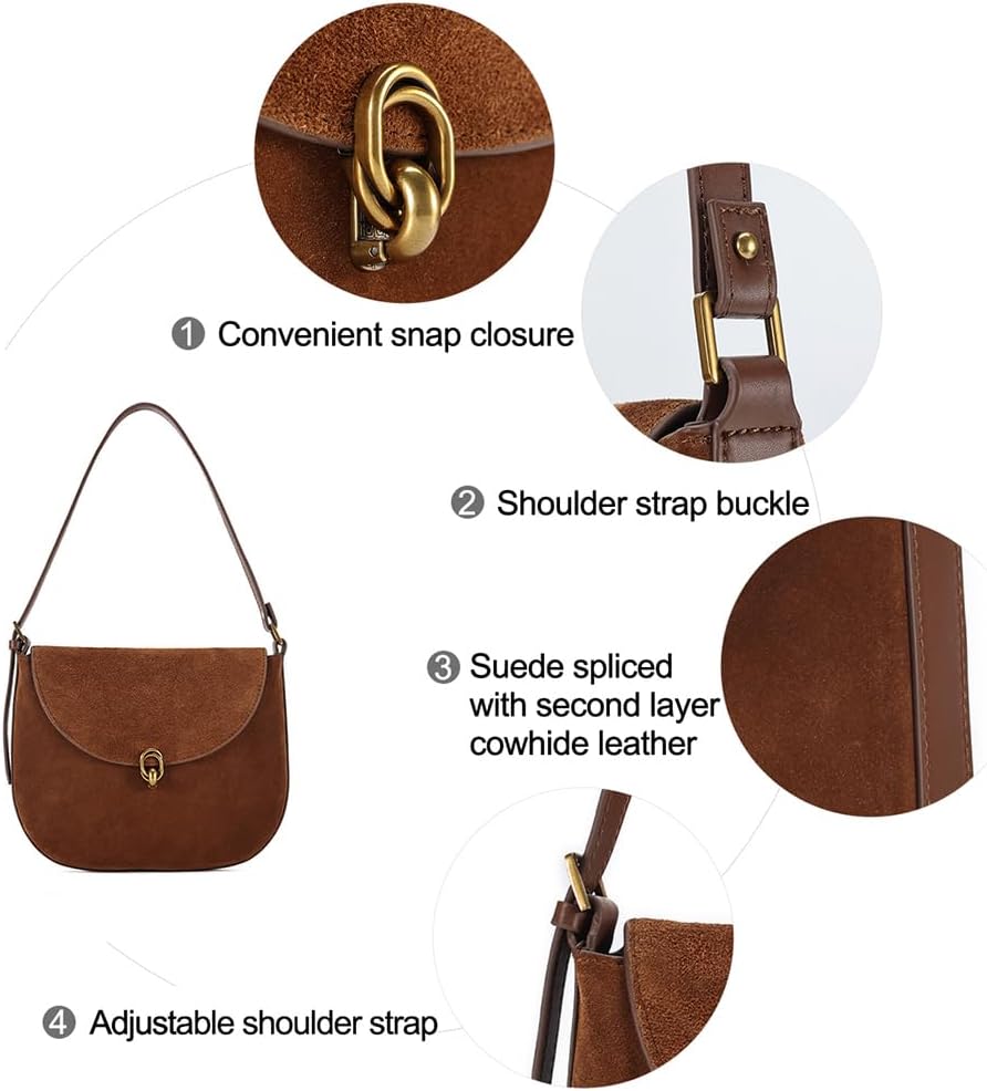 Two-Tone Leather Shoulder Bag for Women, Suede & Leather Crossbody Purse with Adjustable Strap, Modern Handbag with Magnetic Closure, Gift for Her - Image 6