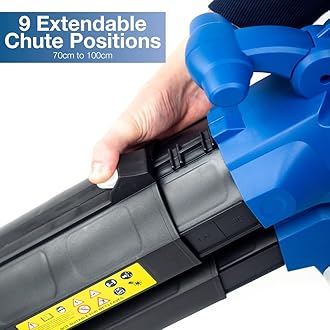 Hyundai Leaf Blower, Garden Vacuum & Mulcher with Large 45 Litre Collection Bag, 12m Cable, 62-170mph Variable Airspeed, Reaches Whole Garden & 3 Year Warranty, Blue