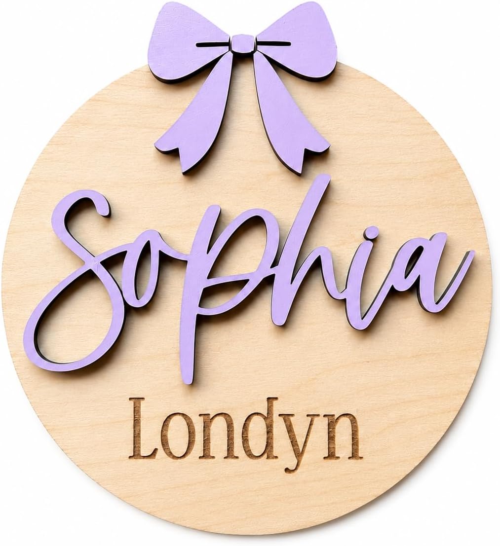 Personalized Bow 3D Baby Girl Name Announcement Sign (Name Sign)