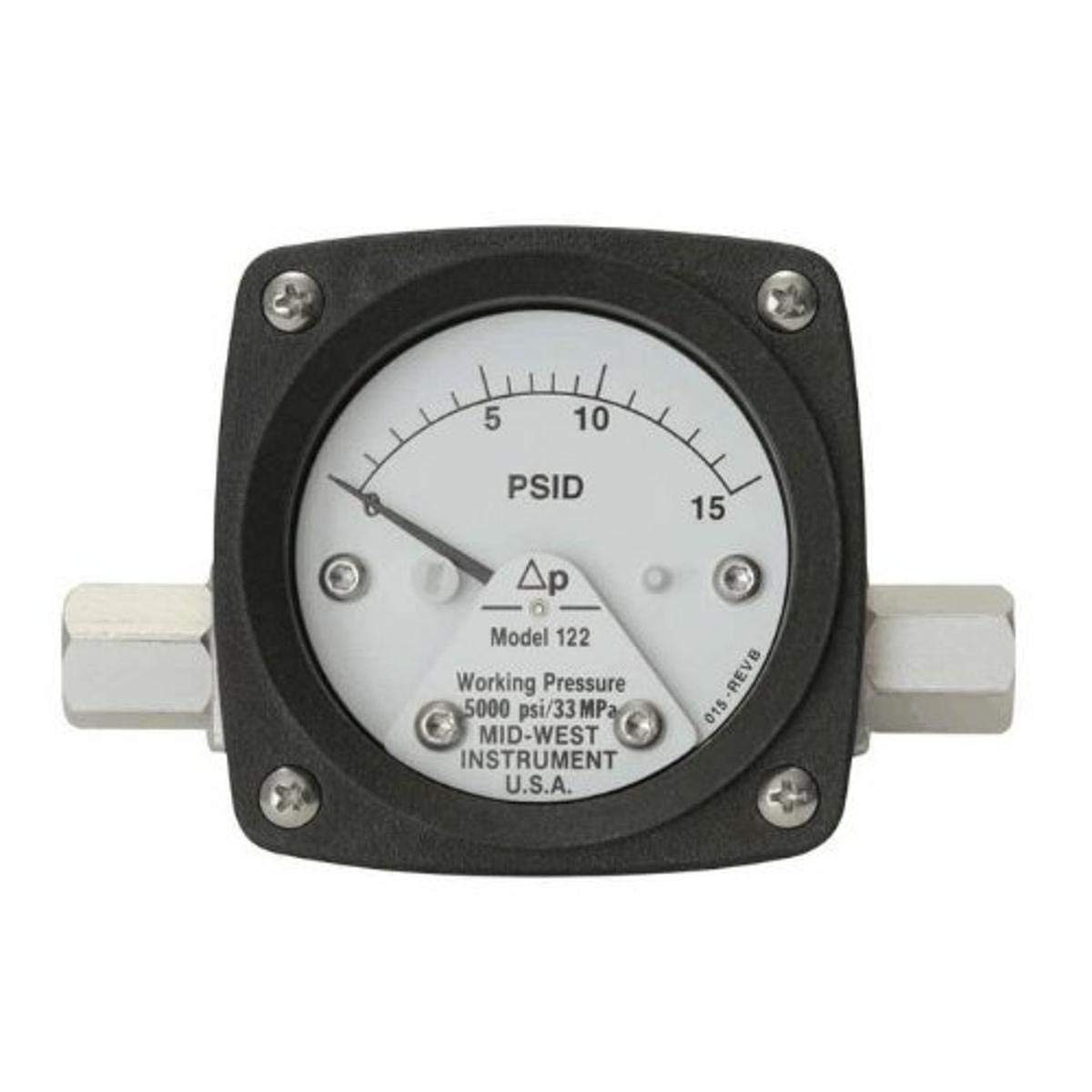 Mid-West Instrument 122-AA-00-OO-20P Piston Type 2.5" Differential Pressure Gauge, 20 psi, Al