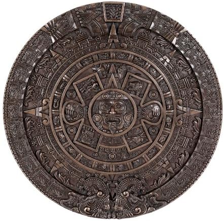 Gifts & Decor Ebros Bronzed Mexica Aztec Solar Xiuhpohualli & Tonalpohualli Wall Calendar Sculpture 10.75" Diameter Mesoamerican Calendar Wall Plaque Figurine