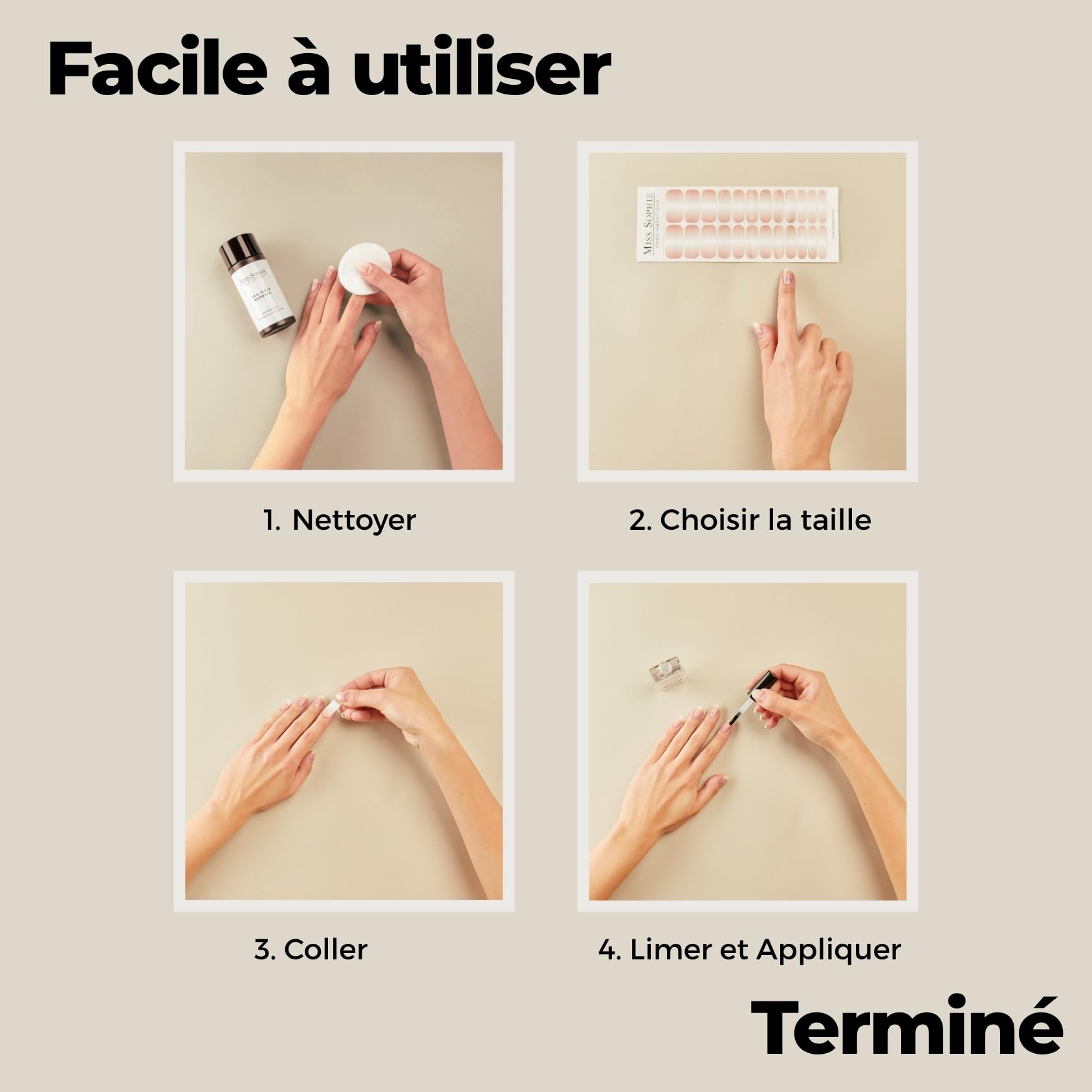 Original Miss Sophie Stickers pour ongles I Cotton Candy I 24 bandes de vernis à ongles ultra-fines I Pour les mains et des pieds I Tiennent sur les ongles naturels, sur de l'acrylique et du gel