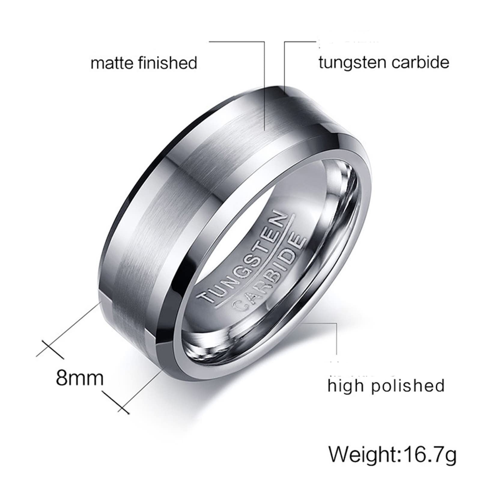AmDxD Alianza para hombre, chapado en oro, anillo de compromiso para mujer, acero al Tungsteno, alianza para hombre, 0 0 unidades de circonio cepillado, W51.5 & M61.5, Chapado en oro acero de
