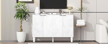 47.2'' Modern TV Stand for 43 Inch TVs, Media Console Cabinet with Adjustable Shelves, Glass Doors, Solid Wood Legs and Anti-Tip Kit for Living Room Storage