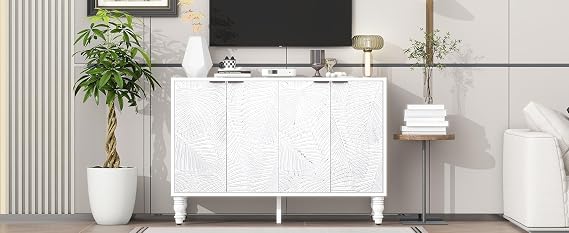 47.2'' Modern TV Stand for 43 Inch TVs, Media Console Cabinet with Adjustable Shelves, Glass Doors, Solid Wood Legs and Anti-Tip Kit for Living Room Storage