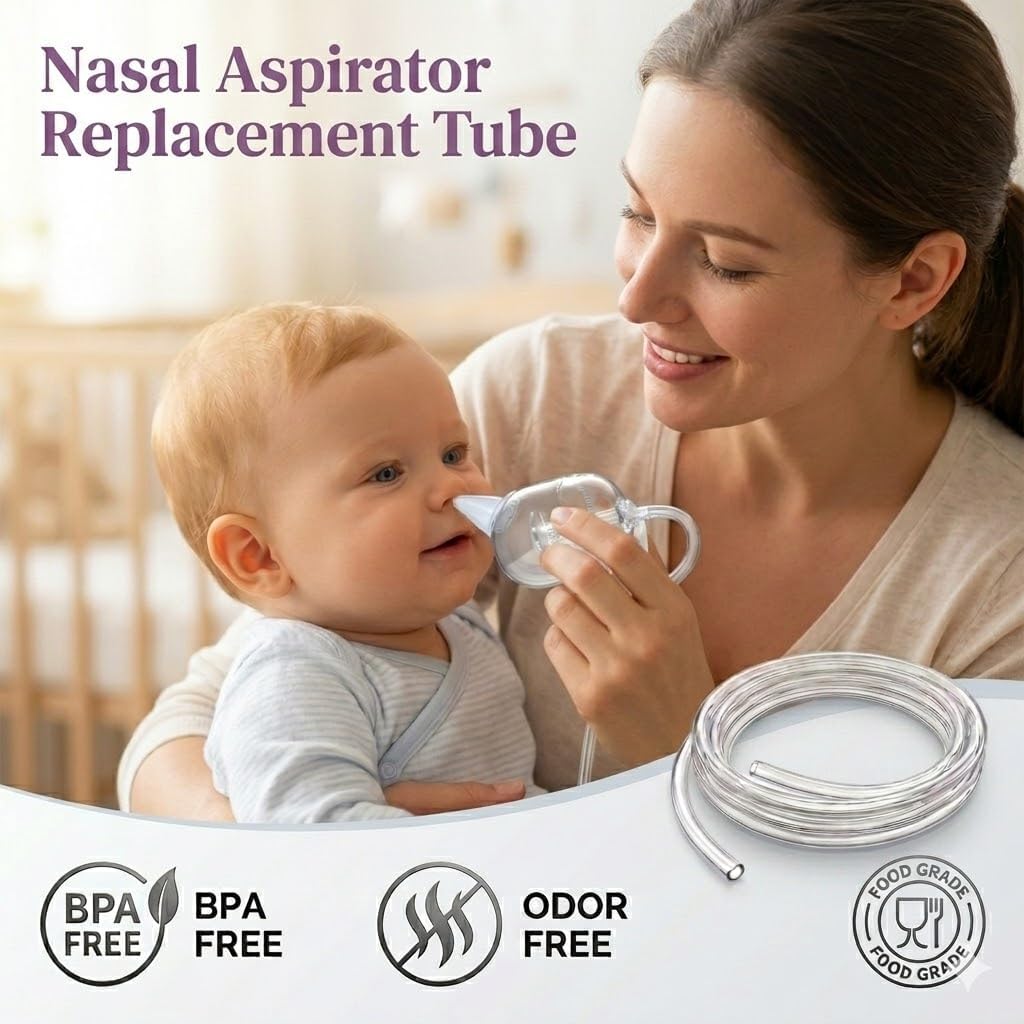 Nasal Aspirator Replacement Tube Compatible with Momcozy, Heyvalue, Grownsy Electric Nose Sucker, 47.24" Food-Grade BPA-Free Silicone Hose Tubing 1 Pack
