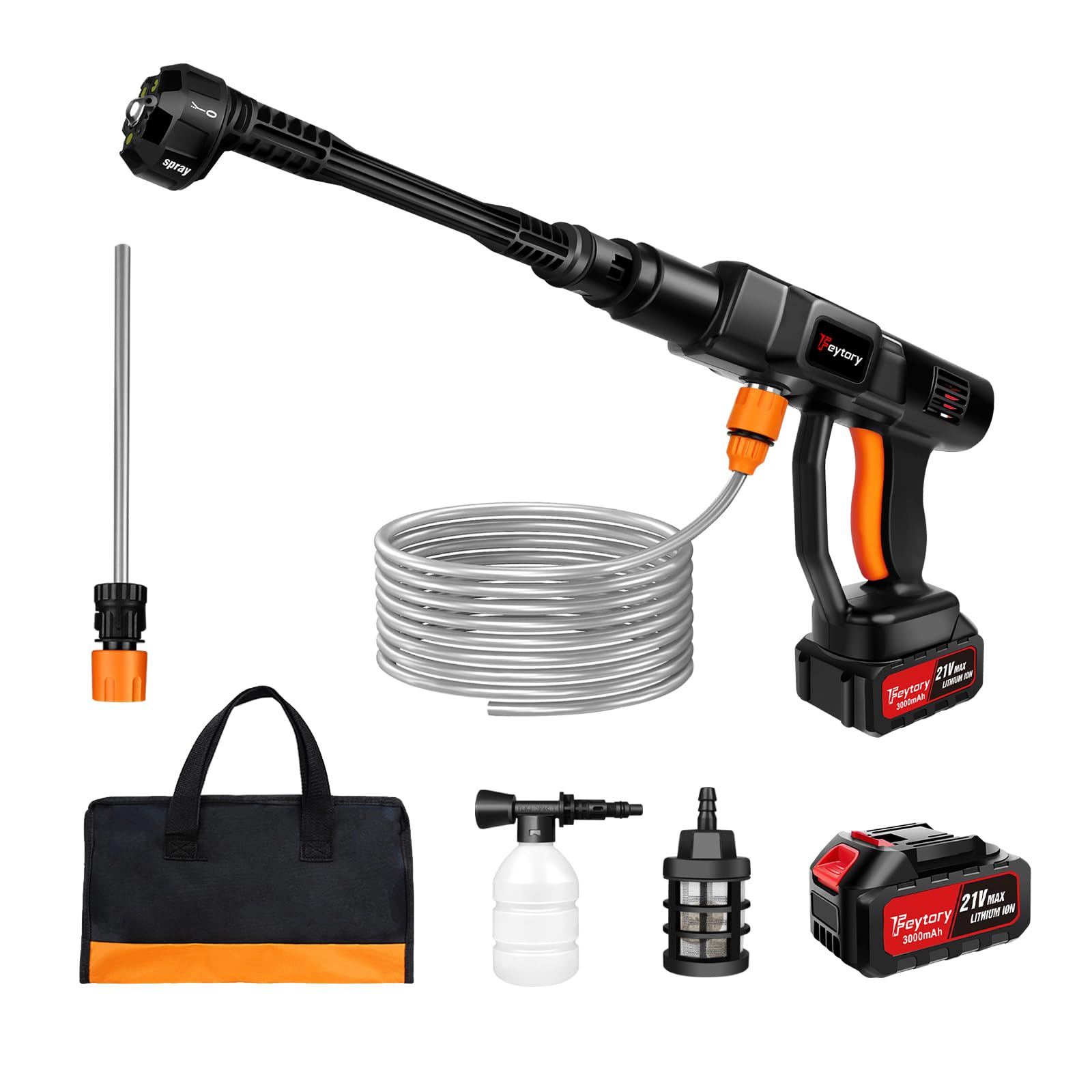 Cordless Power Washer, 21V Cordless Pressure Washer with 1.3Ah Rechargeable Battery, 6-in-1 Adjustable Nozzles, Portable Pressure Washer for Car Wash, Outdor Fence, Floor Cleaning & Garden Watering
