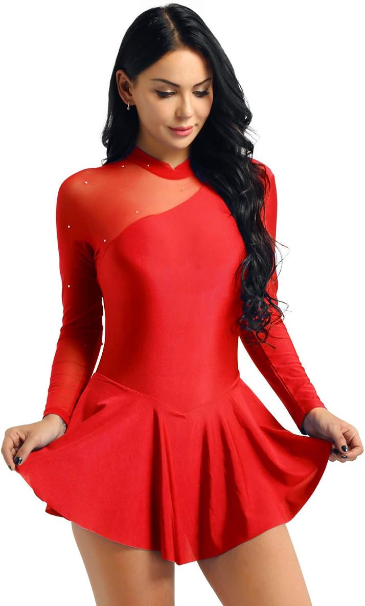 ACSUSS Women Lyrical Turtleneck Figure Ice Skating Dress Backless Leotard Dancewear Costume