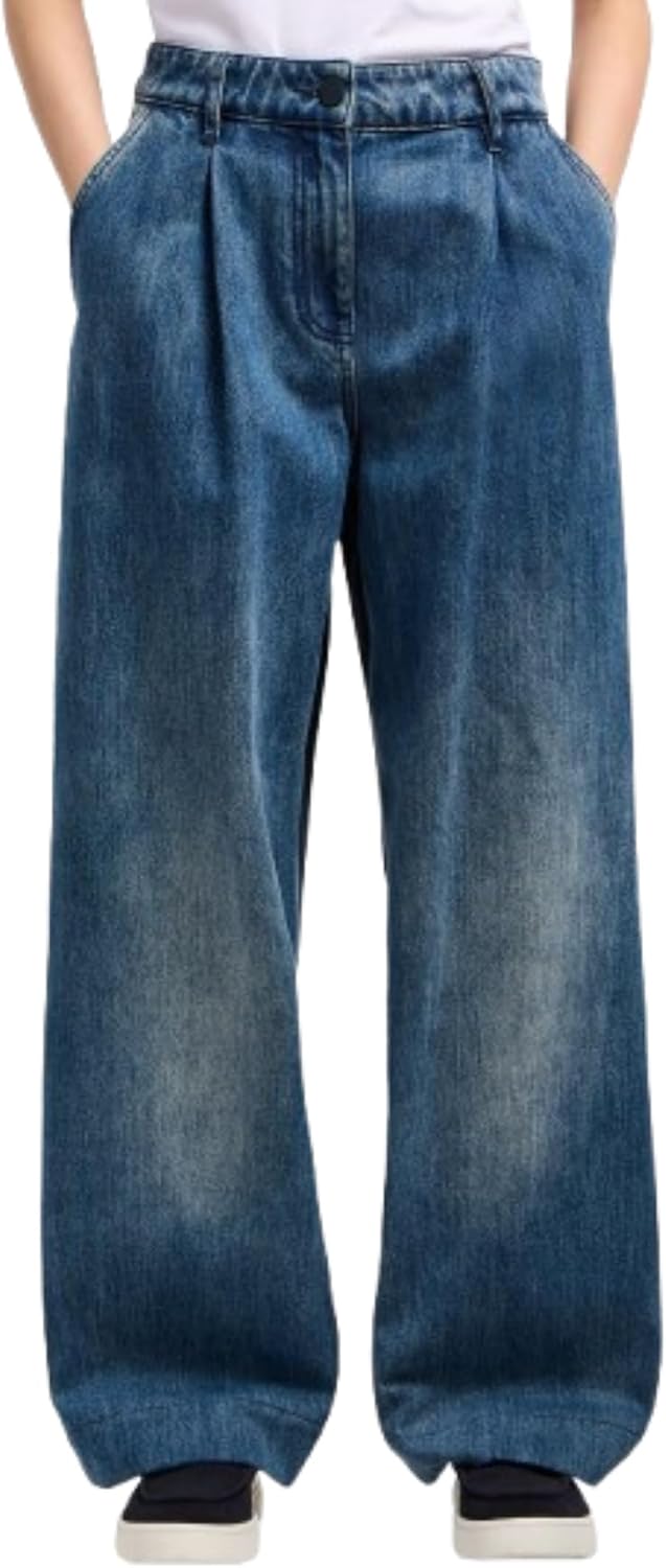 Armani Exchange Women's Mixed Media Cotton Twill and Denim Trouser