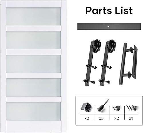 Miniatura 6 de Finosen Losa de puerta de granero de vidrio de 42 x 84 pulgadas con kit de herrajes para puerta corredera de 7 pies y asa, 5 paneles de vidrio