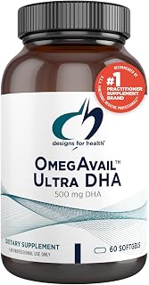 Designs for Health OmegAvail Ultra DHA - Highly Concentrated DHA Triglyceride Fish Oil, TG Fish Oil with 500mg DHA + 100mg EPA - No Fishy Aftertaste (60 Softgels)
