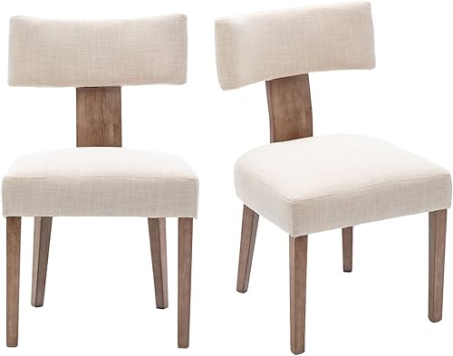 Miniatura 5 de VESCASA Sillas de comedor tapizadas de granja con patas de madera, sillas de comedor acolchadas de lino modernas de mediados de siglo con respaldo