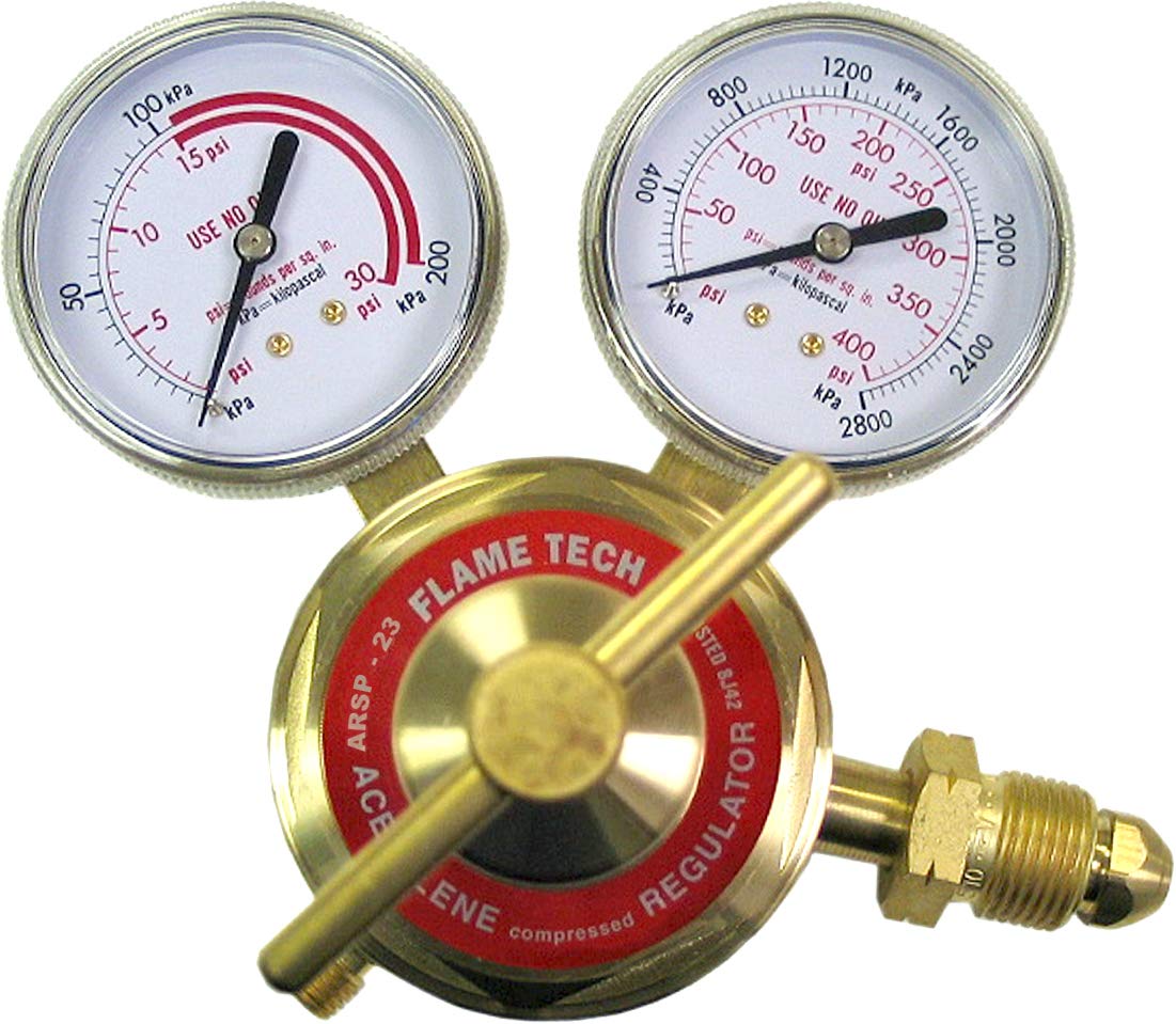 FlameTech ARSP-23 Medium-Heavy Duty Acetylene Regulator, CGA510, Victor Compatible, Tested in The USA
