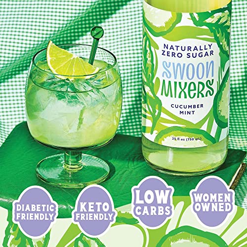 Zero Calorie Cucumber Mint Cocktail Mixer by Swoon (Be Mixed) | Low Carb, Keto Friendly, Sugar Free and Gluten Free Drink Mix | 25 ounce, Single Bottle