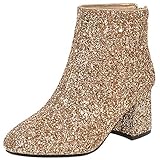 MAVMAX Women's Sequin Glitter Ankle Boots Chunky Heels Sparkly Booties US 7.5, gold back zipper