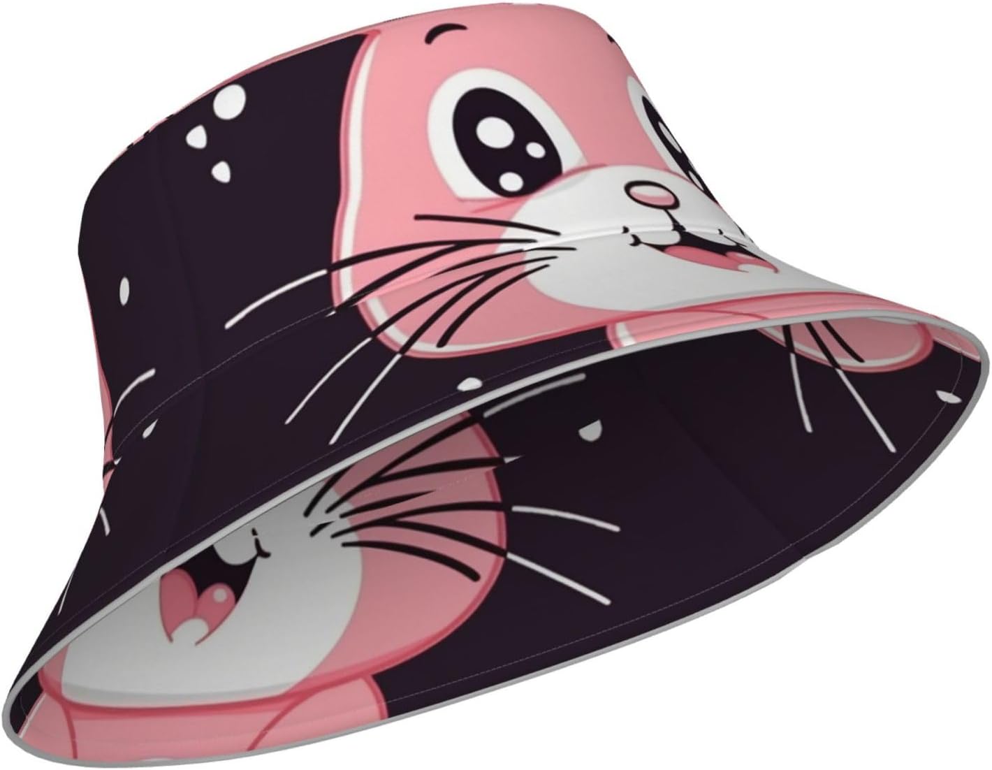 Cute Cartoon Rabbit Bucket Hats for Women Men Sun Hat Fisherman Hats Travel Beach Hat Summer Fishing Cap Black