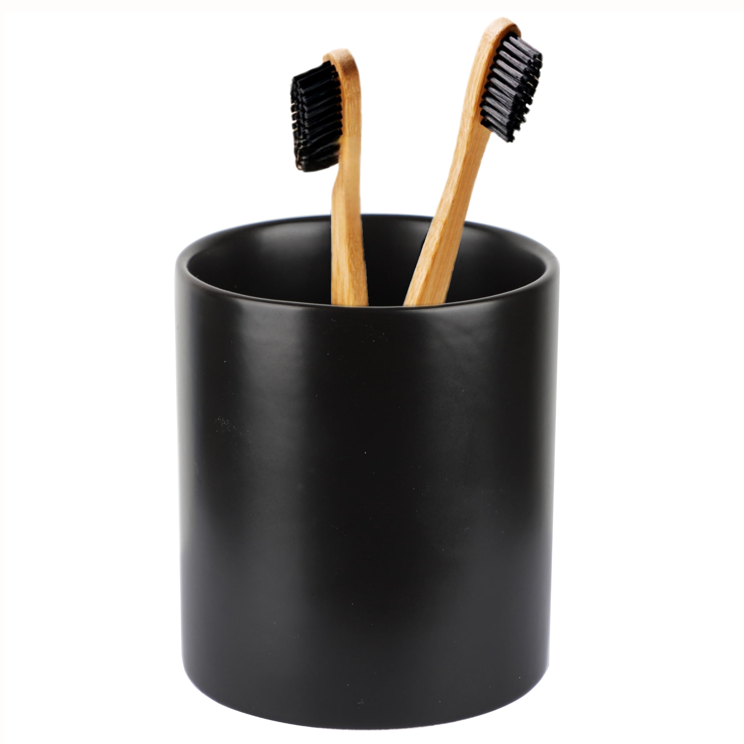 Louie Silna Black Ceramic Toothbrush Holder, Matte Bathroom Tumbler Cup, Multi-Use Ceramic Storage Cup For Toothbrushes, Toothpaste, Makeup Brushes & Bathroom Accessories（ ）