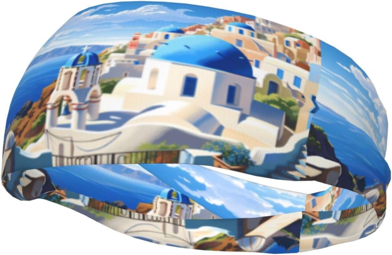 Santorini Greek Island sea View Sports Sweatband – Stay Dry & Confident During Every Workout