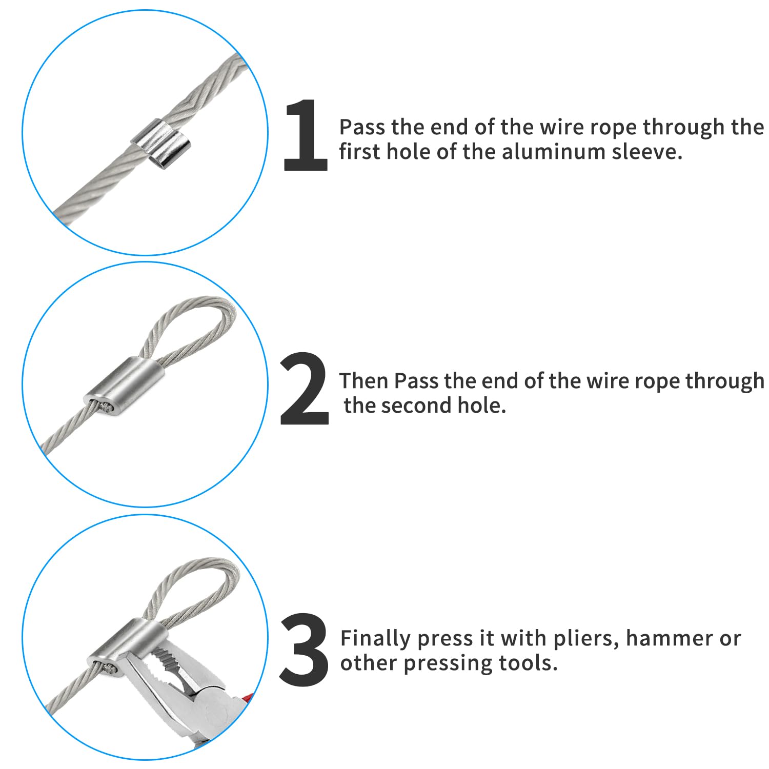 124 Pièces 4 Tailles Manchons En Aluminium 5mm 6mm 7mm 8mm - Serre-Câble Acier Clip à Sertir Double Embouts Pour Tendeur Sandow Corde Élastique