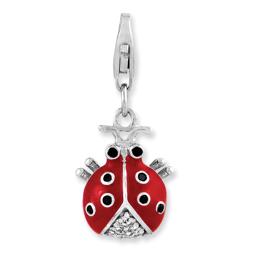 925 Sterling Silver Cubic Zirconia Cz 3 D Enameled Lady Bug Lobster Clasp Cha Necklace Pendant Charm Insect Arachnid Fine Jewelry For Women Gifts For Her