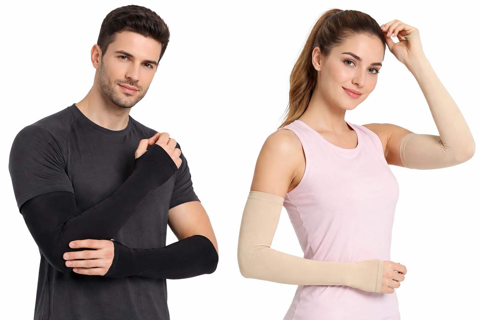 AKSHINE, Unisex UV Protection Arm Sleeves with Thumb Hole | Stretchable Hand Sleeves for Men & Women | Sun Protection Sports Arm Cover (PACK OF-2)-image-34