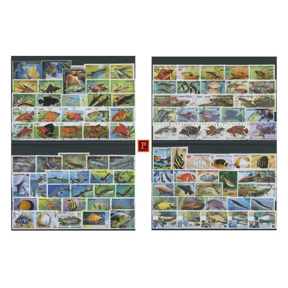 PULKO HistorY 1970 Balıklar & Deniz Hayatı Animals Fish & Sea Life 25 Çeşit Damgalı Pul Koleksiyonu