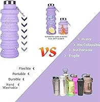 Vista 4 de Botella de agua plegable, 4 botellas de agua plegables de silicona reutilizables sin BPA de 16 onzas, botellas de agua ligeras portátiles