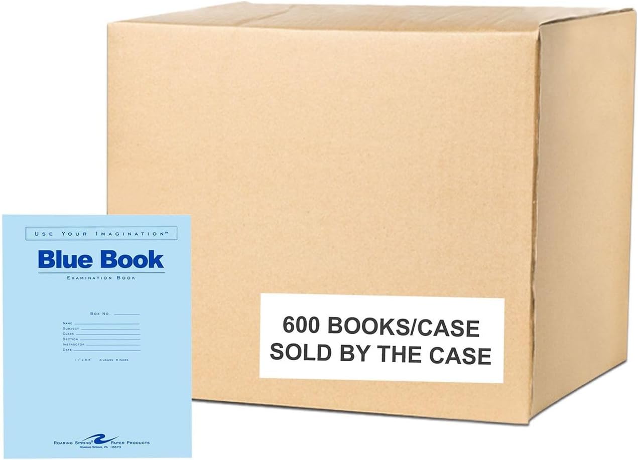 ROARING SPRING Exam Blue Books, 600 Booklets, 11" x 8.5", 4 Sheets/8 Pages