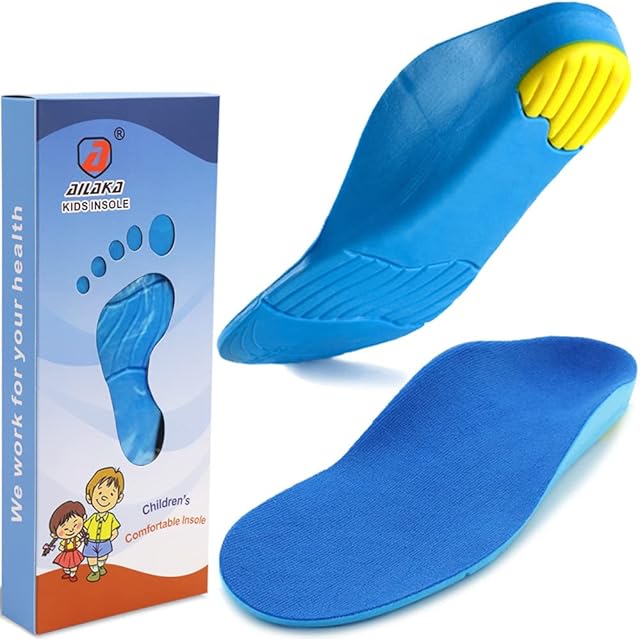 Ailaka Kids Orthotic Cushioning Arch Support Shoe Insoles, Children Pu Foam Inserts for Flat feet, Plantar Fasciitis, Feet Heel Pain Relief, Blue, 2-3.5 UK/EU 34-36 / CN 33-35