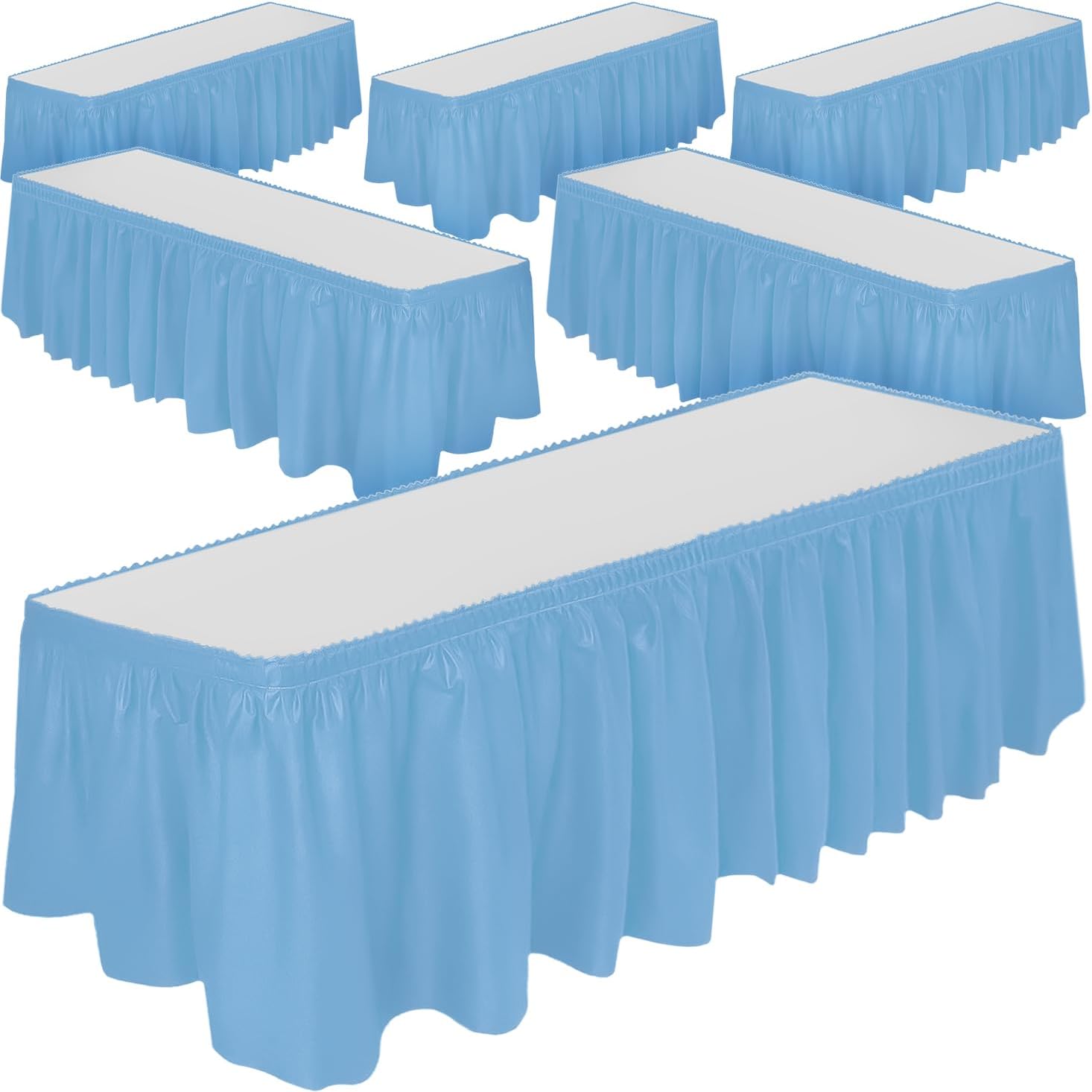DecorRack 6 Pack Table Skirts, 29 in x 14 ft Each, Multi Pack -BPA Free- Plastic Tableskirt, Disposable, Reusable, Rectangular Tablecloth Skirt, Gold (6 Pack)