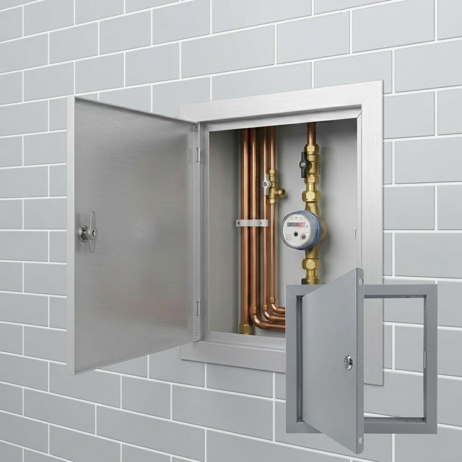 Locking Access Panel 300x300mm Aluminium Inspection Hatch, Flush Fit Access Door for Wall & Ceiling, Concealed Hinges for Plumbing & Electrical Service Point(Gray,75x60cm)