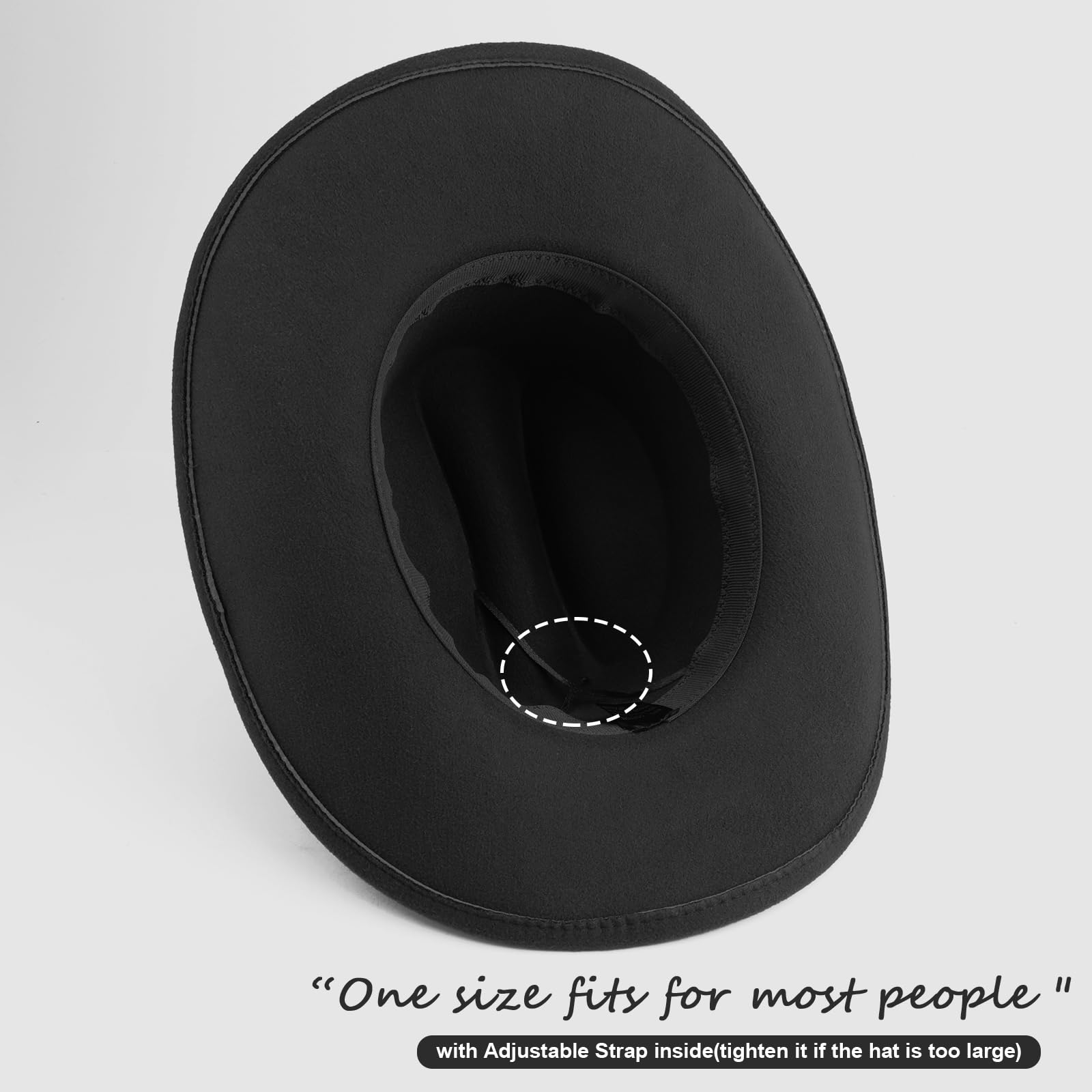 DRESHOW Cowboyhut für Damen & Herren Viehzüchter Western Filzhut Cowgirlhut mit Formbarer Breite Krempe und Schnallengürtel Unisex Aufrollbare Krempe Hut