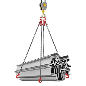 4 Leg Chain Sling Lifting Chains with Hooks for Engine Hoist Lifting, Steel Lifting Sling Chains with Grab Hooks Industrial Heavy Duty for Towing and Handling 10T