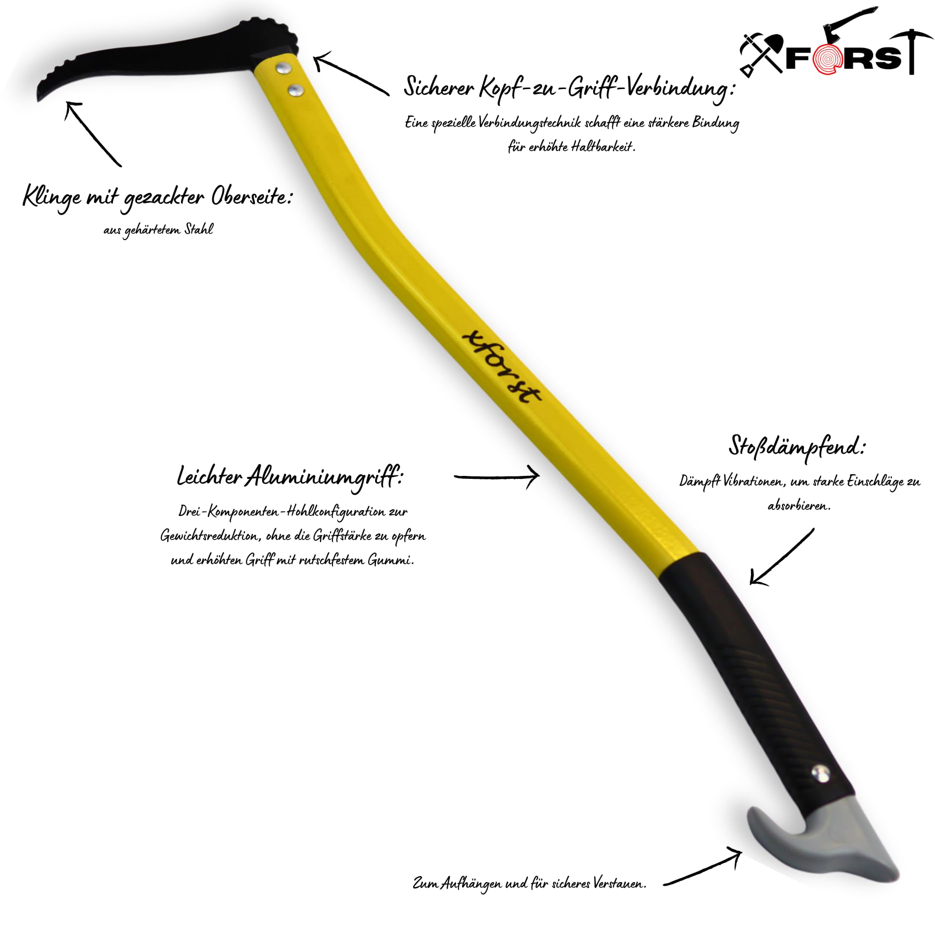 Sapie à Main 75 cm Bûcheron Ergonomique X-PAL75 – Sappie Forestier Long Manche Aluminium Léger 570 g, Crochet Acier Carbone Forgé