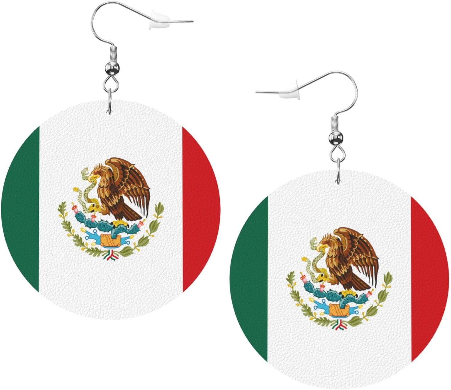 Mexico Flag Faux Leather Earrings For Women Lightweight Round Dangle Earrings Gift