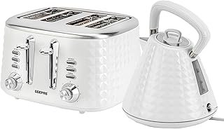 Geepas 4 Slice Bread Toaster & 1.5L Cordless Electric Kettle Combo Set with Textured Design – 1750W Toastie Machine with 7 Browning Control - 3000W Pyramid Kettle with Auto Shut Off & Boil Dry Sensor