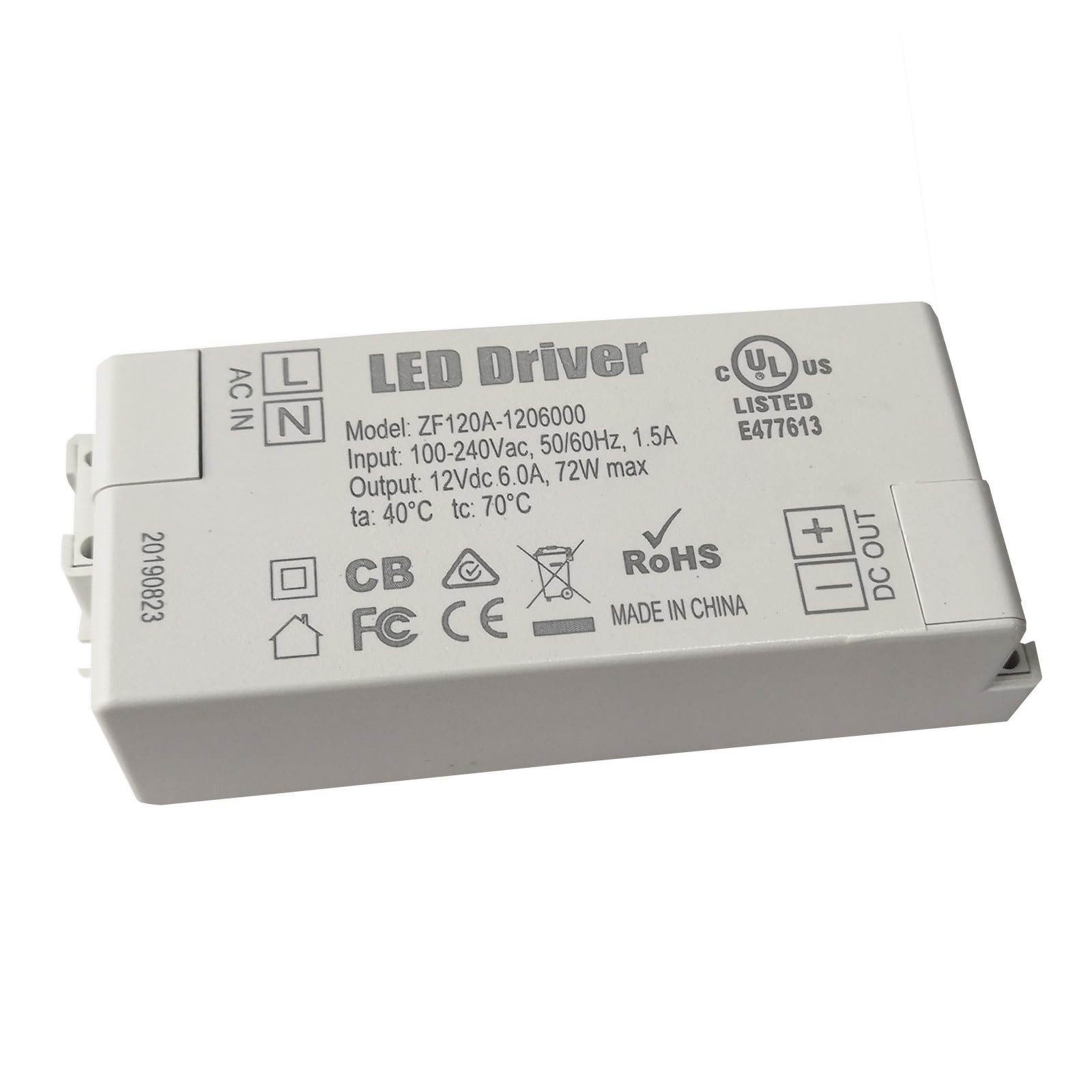 Alimentation LED 12V 6A ZF120A Transformateur 72W CA/CC lot de 2