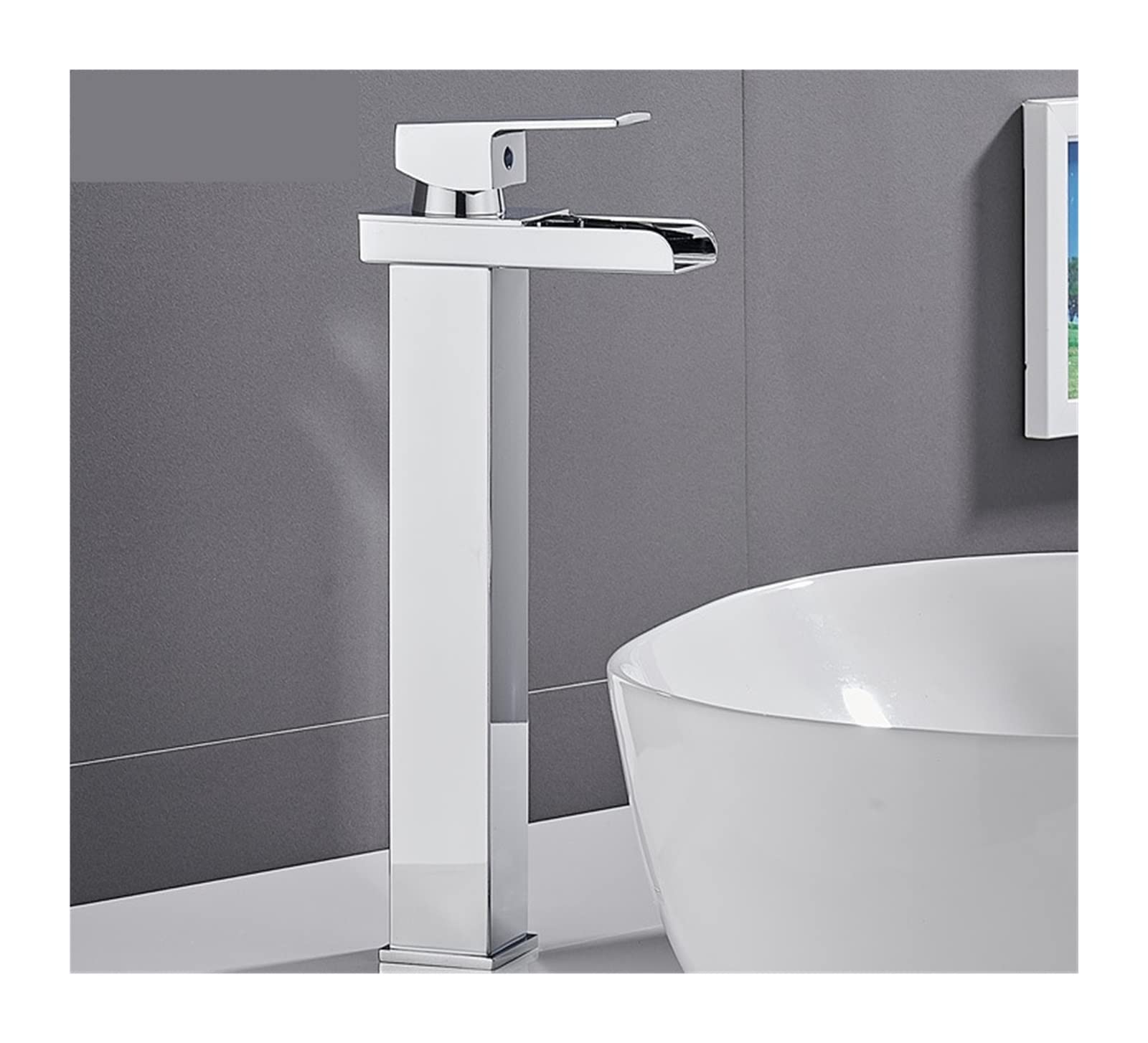 Grifo de baño, Basin Cascada Grifo De Baño Del Fregadero Y Un Solo Orificio Agujero Caliente Fría Pulida Boca Acero Inoxidable(Heighten-C)