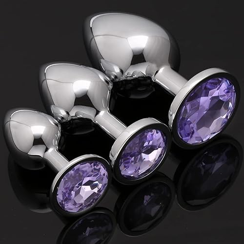 Miniatura 32 de AKStore 3 tapones anales fetiches de acero inoxidable con diseño de joyas lujosas para fantasías sexuales de bondage, tamaños grande, mediano y Blue