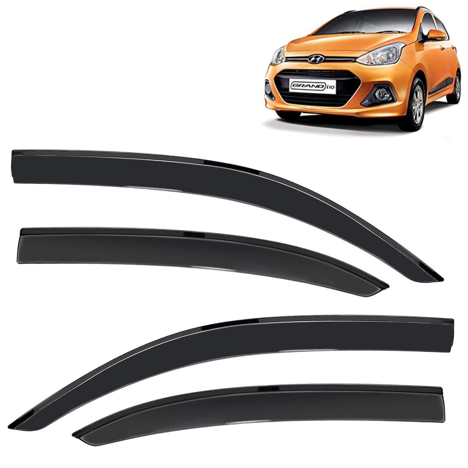 KINGSWAY Accessories Side Window Door Visor Only Compatible with Hyundai Grand i10 Year 2013 to 2017 All Model, Premium Range Unbreakable Car Rain Guard Side Rear Wind Deflectors, Set of 4 Pcs