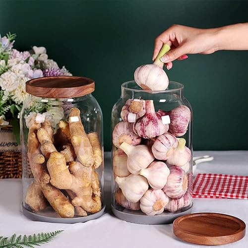 Vista 7 de SAIOOL 1 Gallon Glass Jar with Wooden Acacia Airtight Lid,Large Glass Storage Jar set of 2, BPA-Free Cereal Dispenser Jars for flour,Spaghetti