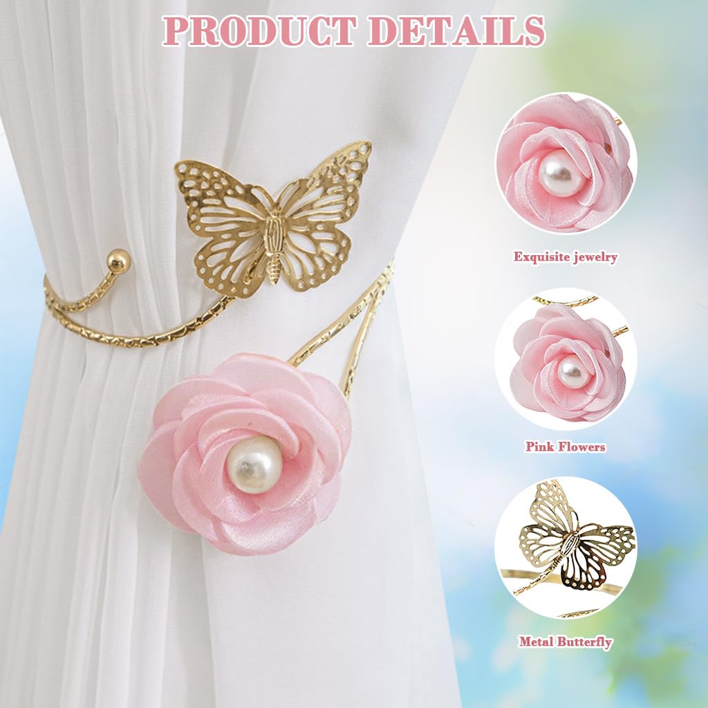 HASTHIP® 2Pcs Curtain Tie Backs, Metal Cut-Out Butterfly Floral Charm Curtain Holdbacks, Decorative Drapery Holder Tiebacks Window Curtains Accessories for Living Room, Bedroom 1