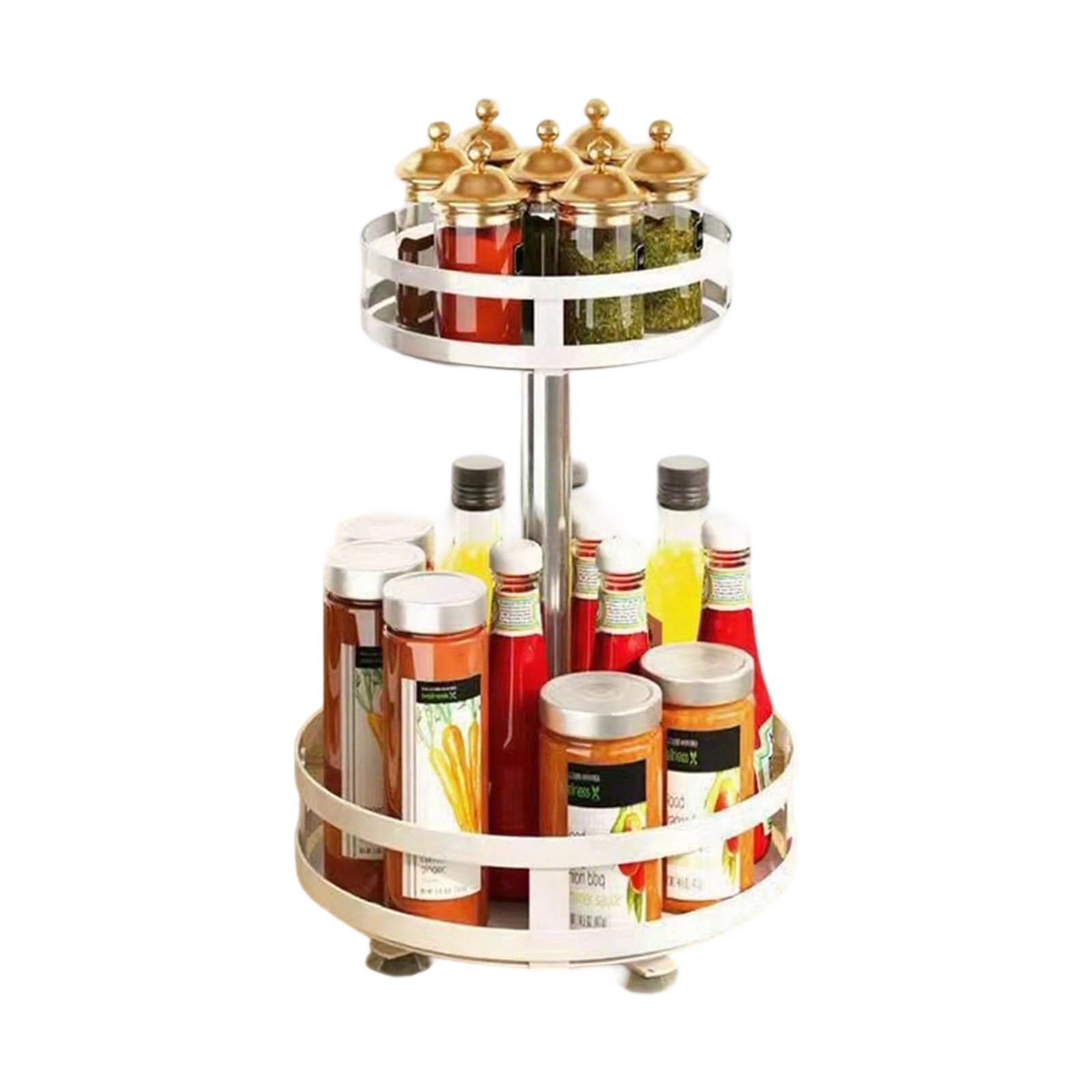 Qusinfc Space Saving Rotating Shelf for Kitchen Bathroom Metal Organizers Adjustable Cosmetic Storage Rotating Kitchen Countertop Organizers