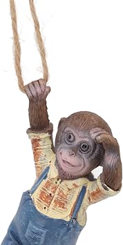 Swinging Monkey Outdoor Statue Ornament, Tree Hanging Sculpture Animal Figurines for Garden Lawn Patio Yard Porch Christmas Decoration
