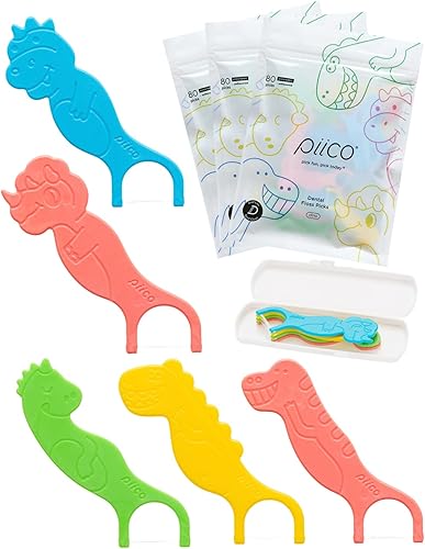 Miniatura 10 de Piico Hilo dental sin sabor para niños, sin flúor, doble línea, púas de hilo dental - Cuidado bucal divertido en diseño de varillas de hilo dental