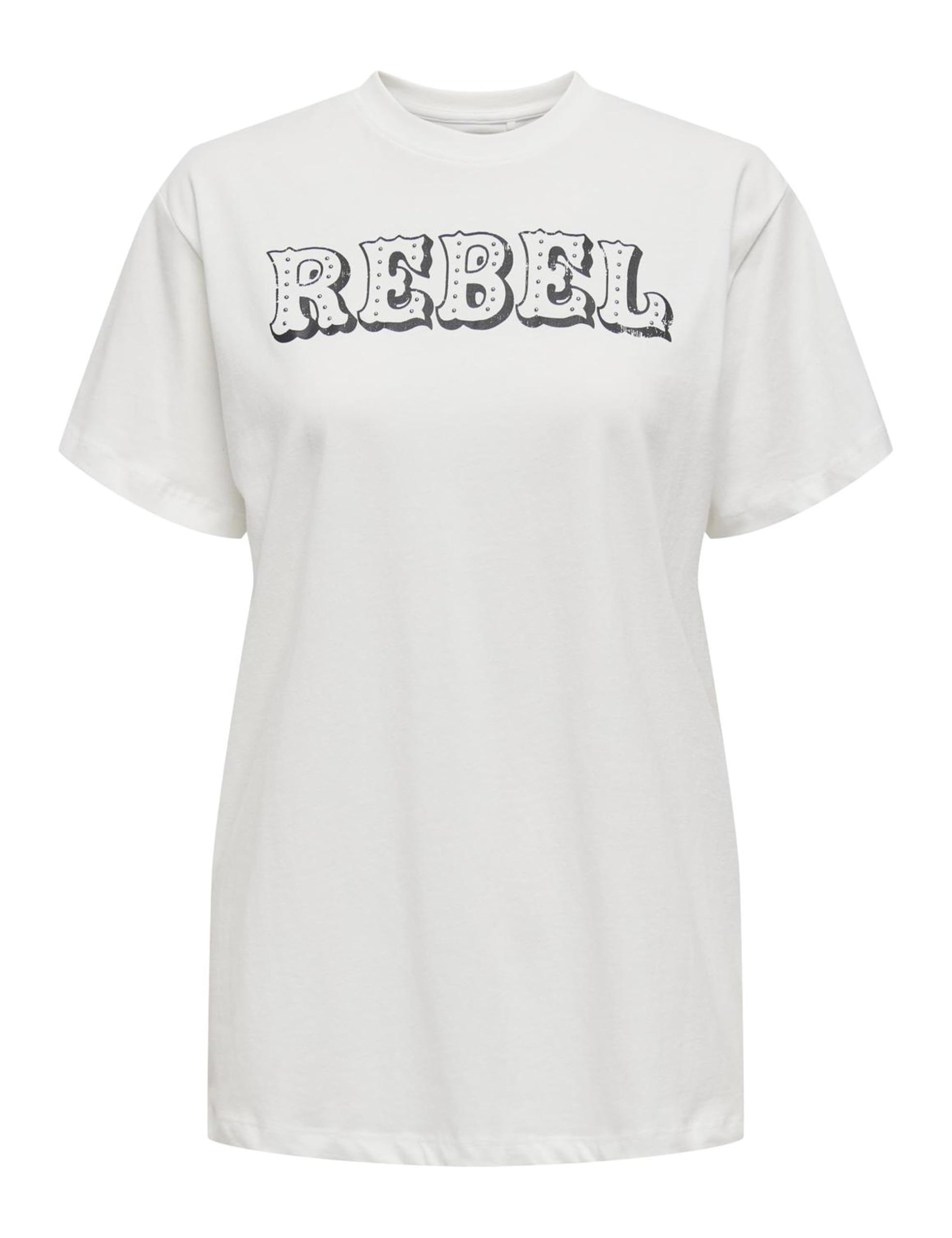 ONLY Onldolla Life S/S Studs Top Box JRS, Cloud Dancer/Print: Rebel, Large